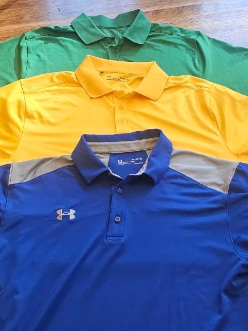 (3) Under Armour Polo Shirts "HEATGEAR" Size Mens XL - Blue/Yellow/Green